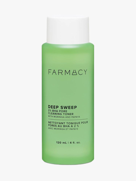 Farmacy Deep Sweep 2% BHA Toner in branded component on a light gray background